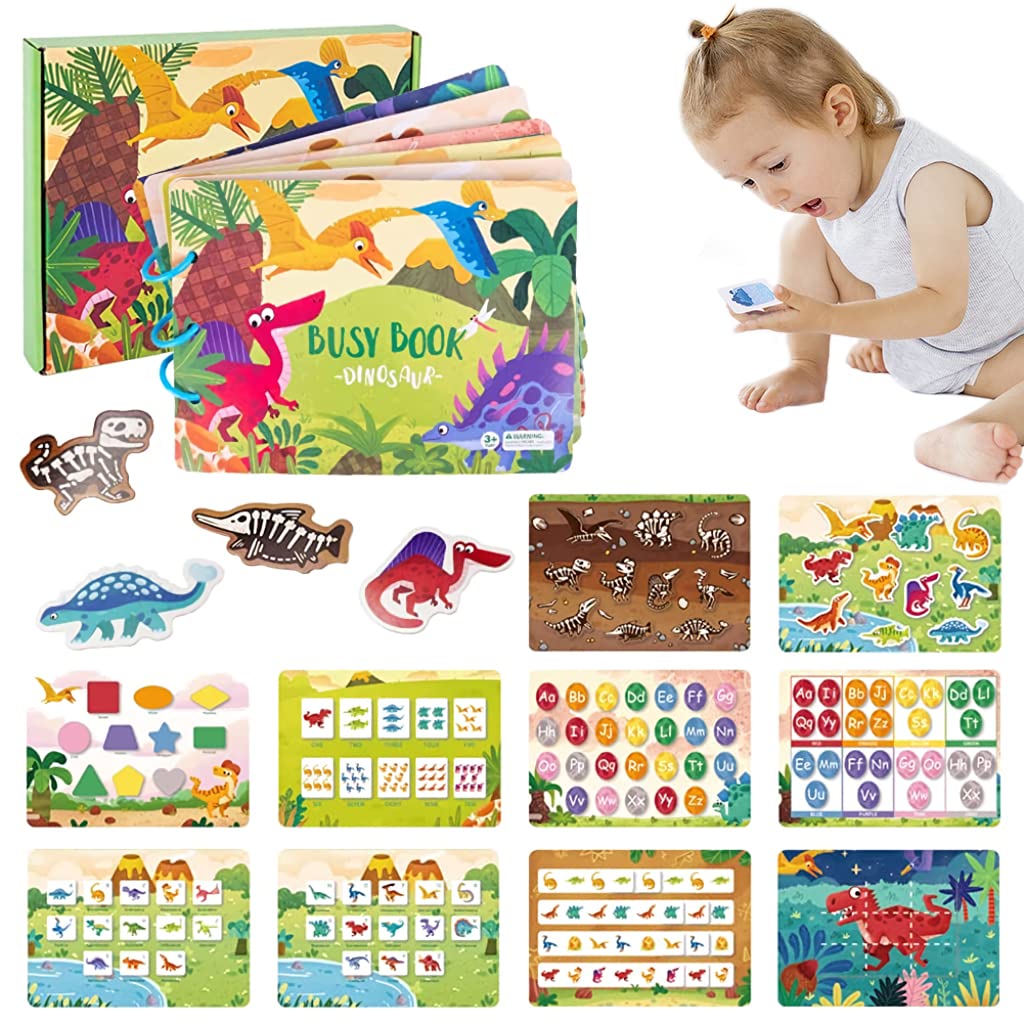 PATPAT Montessori Busy Books for Kids, Autism Sensory Educational Toys, 10 Themes Dinosaur Busy Book for Toddlers 1-3 Boys & Girls, Preschool Activity Toys for Kids to Develop Learning Skills PATPAT Montessori Busy Books for Kids, Autism Sensory Educational Toys, 10 Themes Dinosaur Busy Book for Toddlers 1-3 Boys & Girls, Preschool Activity Toys for Kids to Develop Learning Skills